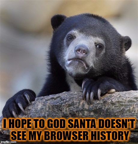 Confession Bear | I HOPE TO GOD SANTA DOESN'T SEE MY BROWSER HISTORY | image tagged in memes,confession bear | made w/ Imgflip meme maker