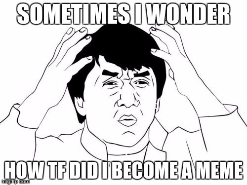 Jackie Chan WTF Meme | SOMETIMES I WONDER; HOW TF DID I BECOME A MEME | image tagged in memes,jackie chan wtf | made w/ Imgflip meme maker