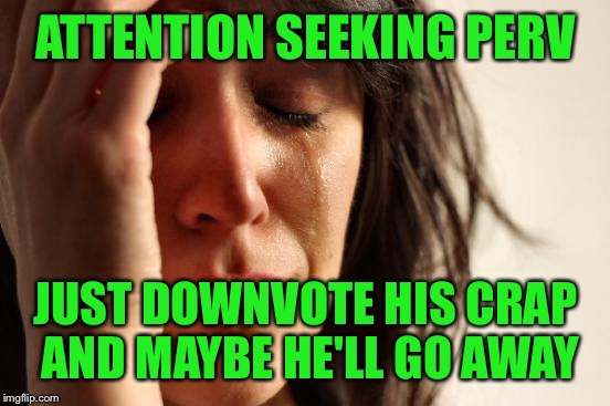 First World Problems Meme | ATTENTION SEEKING PERV JUST DOWNVOTE HIS CRAP AND MAYBE HE'LL GO AWAY | image tagged in memes,first world problems | made w/ Imgflip meme maker