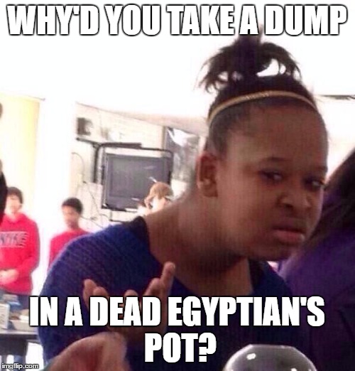 Black Girl Wat Meme | WHY'D YOU TAKE A DUMP IN A DEAD EGYPTIAN'S POT? | image tagged in memes,black girl wat | made w/ Imgflip meme maker