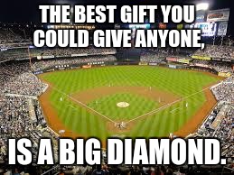 THE BEST GIFT YOU COULD GIVE ANYONE, IS A BIG DIAMOND. | image tagged in baseball field,diamond | made w/ Imgflip meme maker