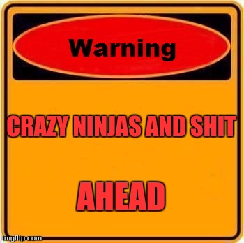 Warning Sign | CRAZY NINJAS AND SHIT; AHEAD | image tagged in memes,warning sign | made w/ Imgflip meme maker
