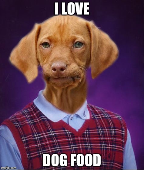 Bad Luck Raydog | I LOVE; DOG FOOD | image tagged in bad luck raydog,sarcasm,bad luck,raydog,funny,memes | made w/ Imgflip meme maker