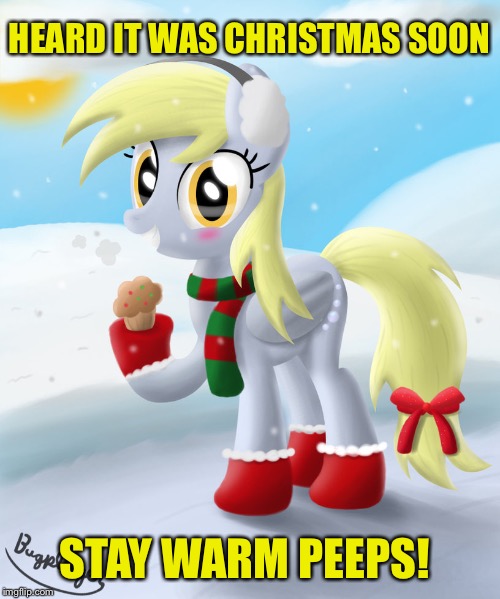 hoi! | HEARD IT WAS CHRISTMAS SOON; STAY WARM PEEPS! | image tagged in memes,derpy,christmas | made w/ Imgflip meme maker