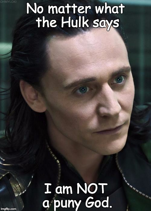Nice Guy Loki | No matter what the Hulk says; I am NOT a puny God. | image tagged in memes,nice guy loki | made w/ Imgflip meme maker