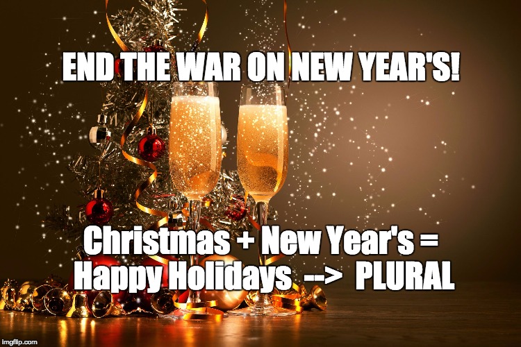 Holidays | END THE WAR ON NEW YEAR'S! Christmas + New Year's = Happy Holidays  -->  PLURAL | image tagged in holidays | made w/ Imgflip meme maker