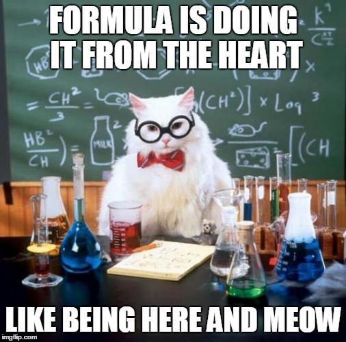 FORMULA IS DOING IT FROM THE HEART LIKE BEING HERE AND MEOW | made w/ Imgflip meme maker