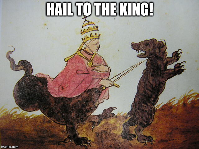 Hail to the king! | HAIL TO THE KING! | image tagged in king,sword,dogs,the abrahamic god,crown,hail satan | made w/ Imgflip meme maker