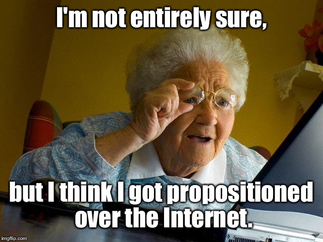 Grandma Finds The Internet Meme | I'm not entirely sure, but I think I got propositioned over the Internet. | image tagged in memes,grandma finds the internet | made w/ Imgflip meme maker