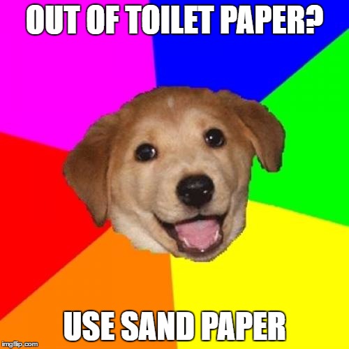 Advice Dog Meme | OUT OF TOILET PAPER? USE SAND PAPER | image tagged in memes,advice dog | made w/ Imgflip meme maker