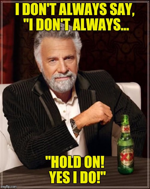 The Most Interesting Man In The World Meme | I DON'T ALWAYS SAY, "I DON'T ALWAYS... "HOLD ON!  YES I DO!" | image tagged in memes,the most interesting man in the world | made w/ Imgflip meme maker