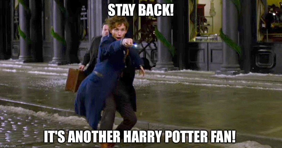 Fan girls attack | STAY BACK! IT'S ANOTHER HARRY POTTER FAN! | image tagged in harry potter,hufflepuff,fantasic beasts and where to find them | made w/ Imgflip meme maker
