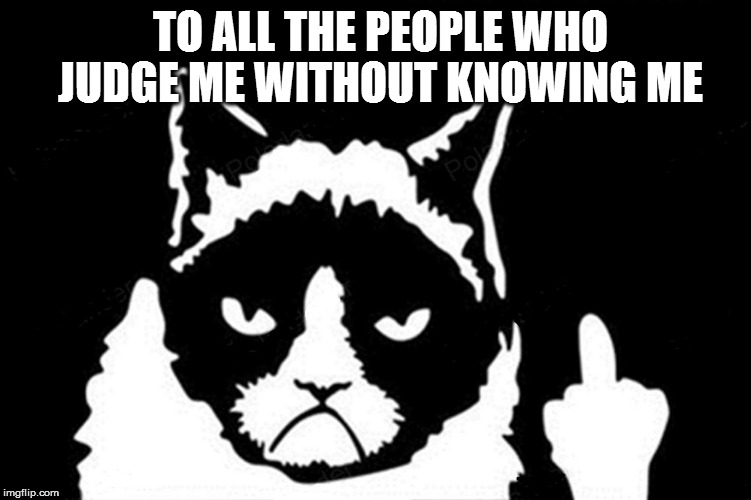 Grumpy Cat Flipping The Bird | TO ALL THE PEOPLE WHO JUDGE ME WITHOUT KNOWING ME | image tagged in grumpy cat flipping the bird | made w/ Imgflip meme maker