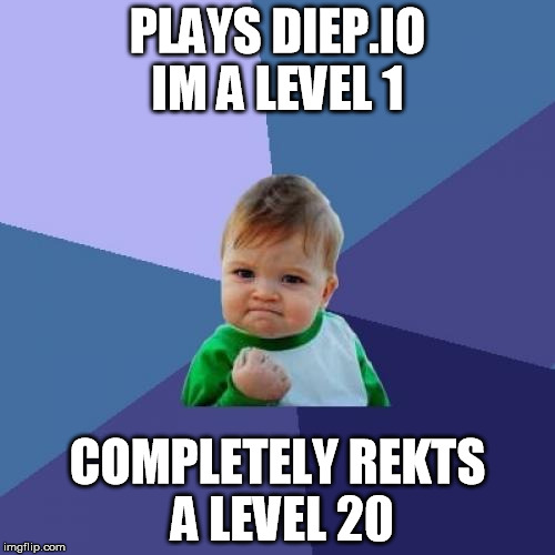 Success Kid Meme | PLAYS DIEP.IO IM A LEVEL 1; COMPLETELY REKTS A LEVEL 20 | image tagged in memes,success kid | made w/ Imgflip meme maker