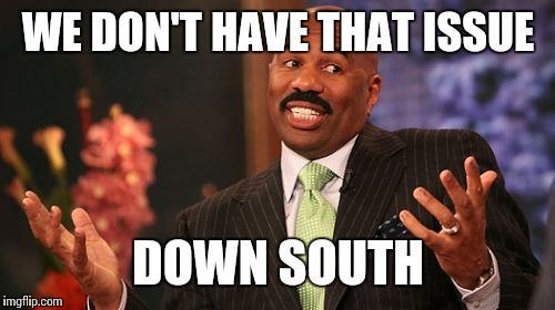 Steve Harvey Meme | WE DON'T HAVE THAT ISSUE DOWN SOUTH | image tagged in memes,steve harvey | made w/ Imgflip meme maker