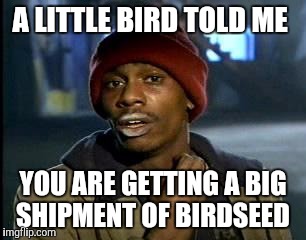 Y'all Got Any More Of That Meme | A LITTLE BIRD TOLD ME; YOU ARE GETTING A BIG SHIPMENT OF BIRDSEED | image tagged in memes,yall got any more of | made w/ Imgflip meme maker