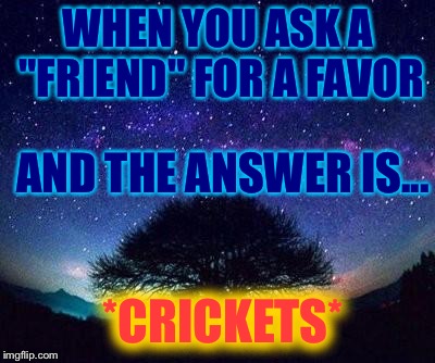 stars | WHEN YOU ASK A "FRIEND" FOR A FAVOR; AND THE ANSWER IS... *CRICKETS* | image tagged in stars | made w/ Imgflip meme maker