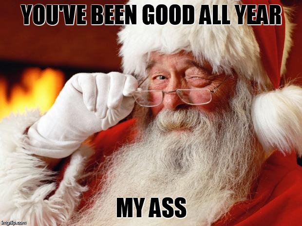 santa | YOU'VE BEEN GOOD ALL YEAR; MY ASS | image tagged in santa | made w/ Imgflip meme maker