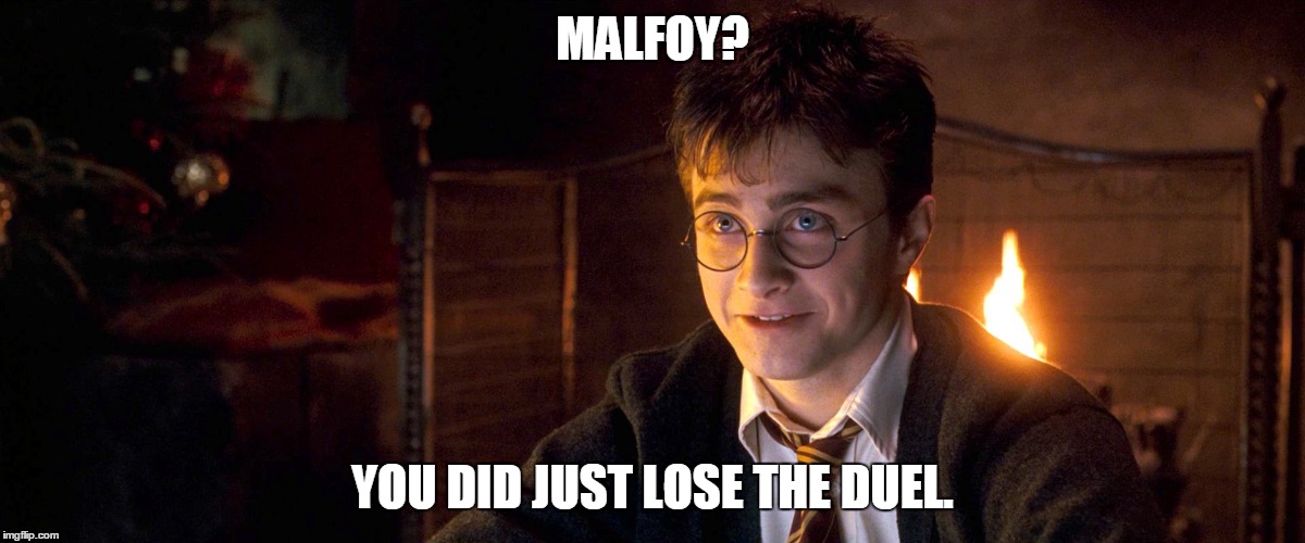 Duels Isn't Ends | MALFOY? YOU DID JUST LOSE THE DUEL. | image tagged in unusual troll,harry potter | made w/ Imgflip meme maker