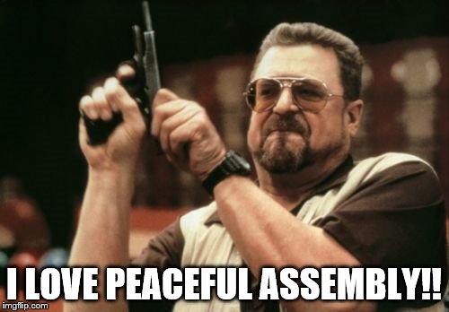 Am I The Only One Around Here Meme | I LOVE PEACEFUL ASSEMBLY!! | image tagged in memes,am i the only one around here | made w/ Imgflip meme maker