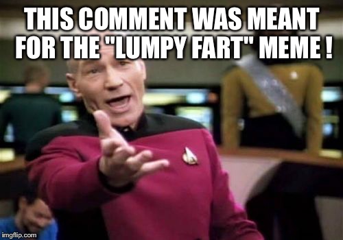 Picard Wtf Meme | THIS COMMENT WAS MEANT FOR THE "LUMPY FART" MEME ! | image tagged in memes,picard wtf | made w/ Imgflip meme maker