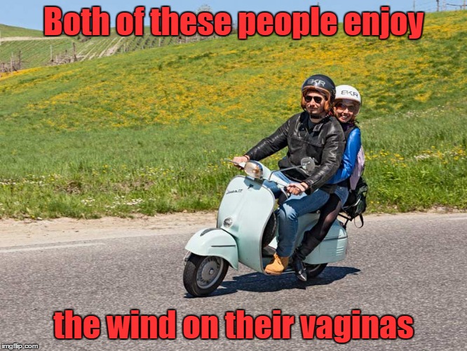 Both of these people enjoy the wind on their va**nas | image tagged in vesparide | made w/ Imgflip meme maker