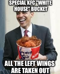 KFC Presidential Bucket | SPECIAL KFC "WHITE HOUSE" BUCKET; ALL THE LEFT WINGS ARE TAKEN OUT | image tagged in kfc,left wing,right wing | made w/ Imgflip meme maker