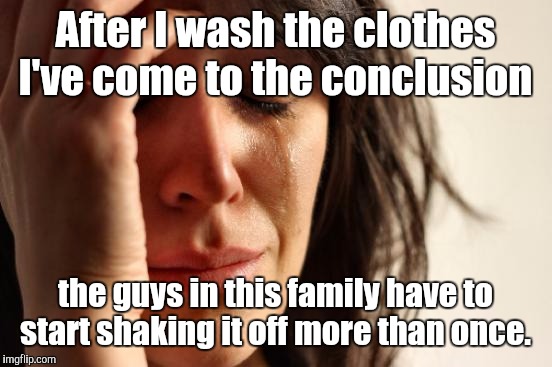 First World Problems Meme | After I wash the clothes I've come to the conclusion the guys in this family have to start shaking it off more than once. | image tagged in memes,first world problems | made w/ Imgflip meme maker
