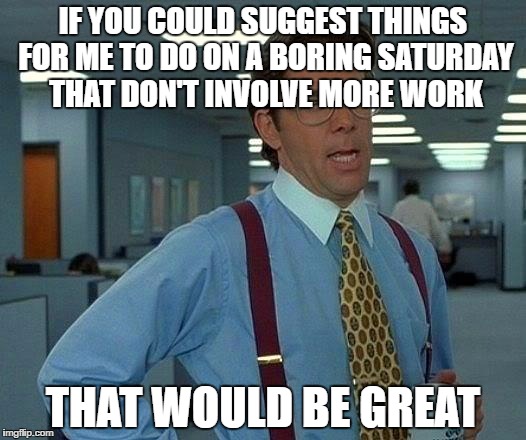 That Would Be Great | IF YOU COULD SUGGEST THINGS FOR ME TO DO ON A BORING SATURDAY THAT DON'T INVOLVE MORE WORK; THAT WOULD BE GREAT | image tagged in memes,that would be great | made w/ Imgflip meme maker