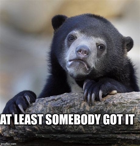Confession Bear Meme | AT LEAST SOMEBODY GOT IT | image tagged in memes,confession bear | made w/ Imgflip meme maker