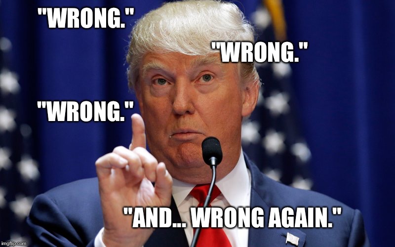 Donald Trump | "WRONG."; "WRONG."; "WRONG."; "AND... WRONG AGAIN." | image tagged in donald trump | made w/ Imgflip meme maker
