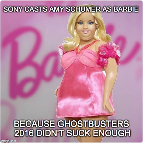 A FEMINIST BY ANY OTHER NAME... | SONY CASTS AMY SCHUMER AS BARBIE; BECAUSE GHOSTBUSTERS 2016 DIDN'T SUCK ENOUGH | image tagged in barbie,ghostbusters,amy schumer,idk | made w/ Imgflip meme maker