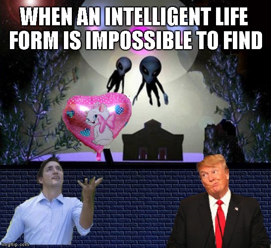 Intelligent life form hard to find | WHEN AN INTELLIGENT LIFE FORM IS IMPOSSIBLE TO FIND | image tagged in donald trump,justin trudeau,funny memes,political meme | made w/ Imgflip meme maker