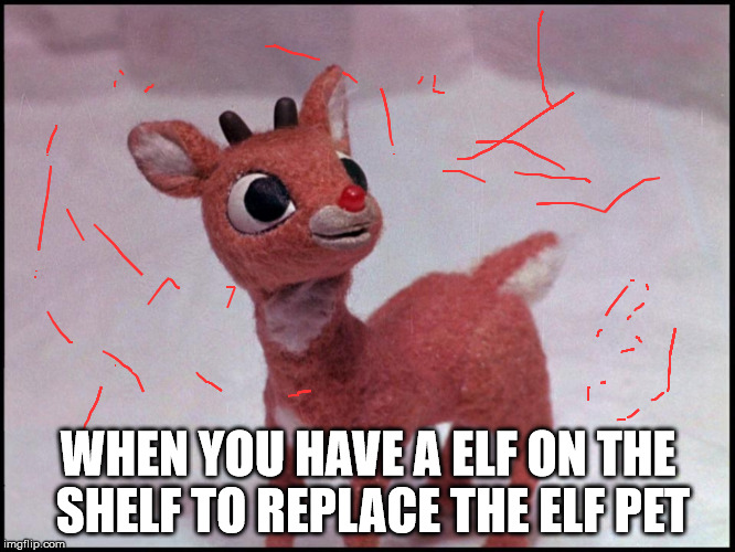 Reindeer | WHEN YOU HAVE A ELF ON THE SHELF TO REPLACE THE ELF PET | image tagged in reindeer | made w/ Imgflip meme maker
