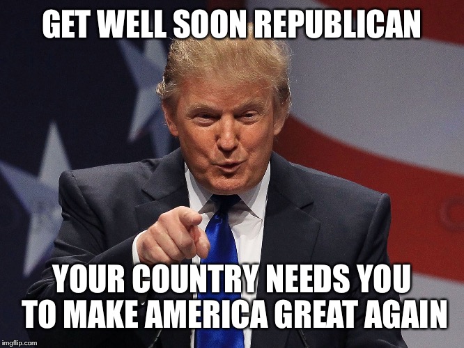 Donald Trump  | GET WELL SOON REPUBLICAN; YOUR COUNTRY NEEDS YOU TO MAKE AMERICA GREAT AGAIN | image tagged in donald trump | made w/ Imgflip meme maker