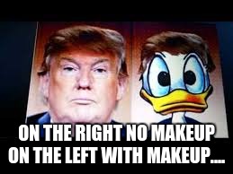 Donald Trump Donald Duck | ON THE RIGHT NO MAKEUP ON THE LEFT WITH MAKEUP.... | image tagged in donald trump donald duck | made w/ Imgflip meme maker