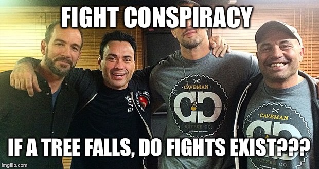 FIGHT CONSPIRACY; IF A TREE FALLS, DO FIGHTS EXIST??? | image tagged in jre,fight companion,joe hogan,edgy bra,crying kid callen,large browns | made w/ Imgflip meme maker