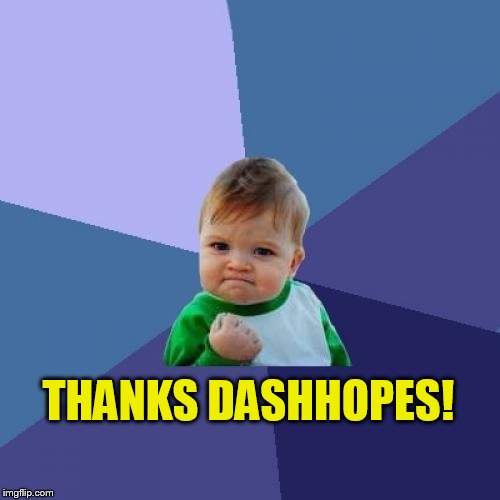Success Kid Meme | THANKS DASHHOPES! | image tagged in memes,success kid | made w/ Imgflip meme maker