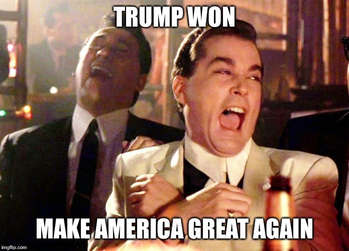 laughing | TRUMP WON; MAKE AMERICA GREAT AGAIN | image tagged in laughing | made w/ Imgflip meme maker