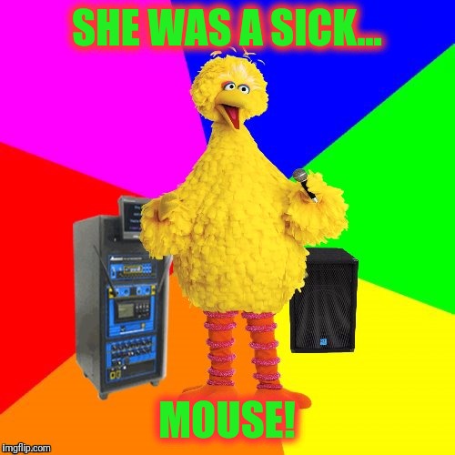 Wrong lyrics karaoke big bird | SHE WAS A SICK... MOUSE! | image tagged in wrong lyrics karaoke big bird | made w/ Imgflip meme maker