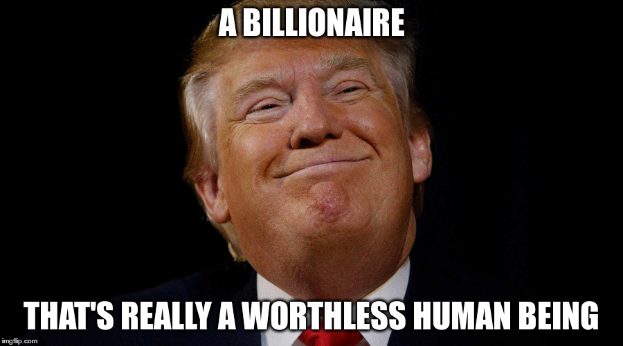 A Billionaire | A BILLIONAIRE; THAT'S REALLY A WORTHLESS HUMAN BEING | image tagged in trump,republican,fascist,waste,worthless | made w/ Imgflip meme maker
