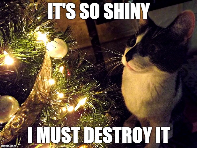 IT'S SO SHINY; I MUST DESTROY IT | image tagged in christmas | made w/ Imgflip meme maker