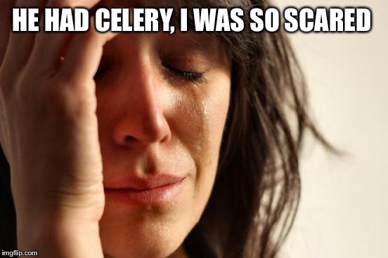 First World Problems Meme | HE HAD CELERY, I WAS SO SCARED | image tagged in memes,first world problems | made w/ Imgflip meme maker