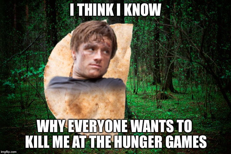 Oh peeta... | I THINK I KNOW; WHY EVERYONE WANTS TO KILL ME AT THE HUNGER GAMES | image tagged in pita,peeta,memes,hunger games,hunger | made w/ Imgflip meme maker