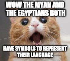 Wow | WOW THE MYAN AND THE EGYPTIANS BOTH; HAVE SYMBOLS TO REPRESENT THEIR LANGUAGE | image tagged in wow | made w/ Imgflip meme maker