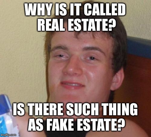 10 Guy | WHY IS IT CALLED REAL ESTATE? IS THERE SUCH THING AS FAKE ESTATE? | image tagged in memes,10 guy | made w/ Imgflip meme maker
