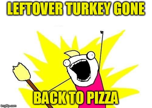 X All The Y Meme | LEFTOVER TURKEY GONE BACK TO PIZZA | image tagged in memes,x all the y | made w/ Imgflip meme maker