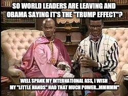 in living color | SO WORLD LEADERS ARE LEAVING AND OBAMA SAYING IT'S THE "TRUMP EFFECT"? WELL SPANK MY INTERNATIONAL ASS, I WISH MY "LITTLE HANDS" HAD THAT MUCH POWER...MMMMM" | image tagged in in living color | made w/ Imgflip meme maker