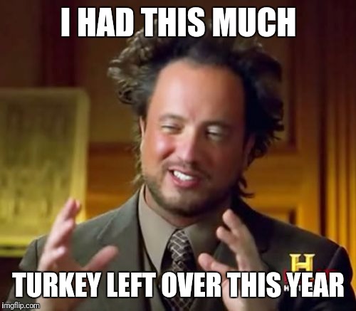 Ancient Aliens Meme | I HAD THIS MUCH TURKEY LEFT OVER THIS YEAR | image tagged in memes,ancient aliens | made w/ Imgflip meme maker