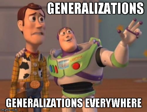 X, X Everywhere Meme | GENERALIZATIONS GENERALIZATIONS EVERYWHERE | image tagged in memes,x x everywhere | made w/ Imgflip meme maker